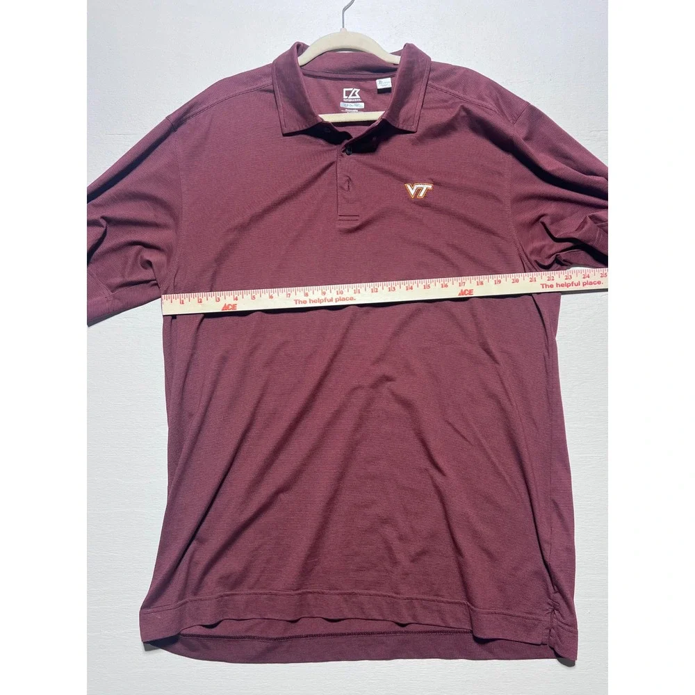 Cutter & Buck Virginia Tech Polo Shirt Mens XXL Maroon DryTec Striped Golf Top